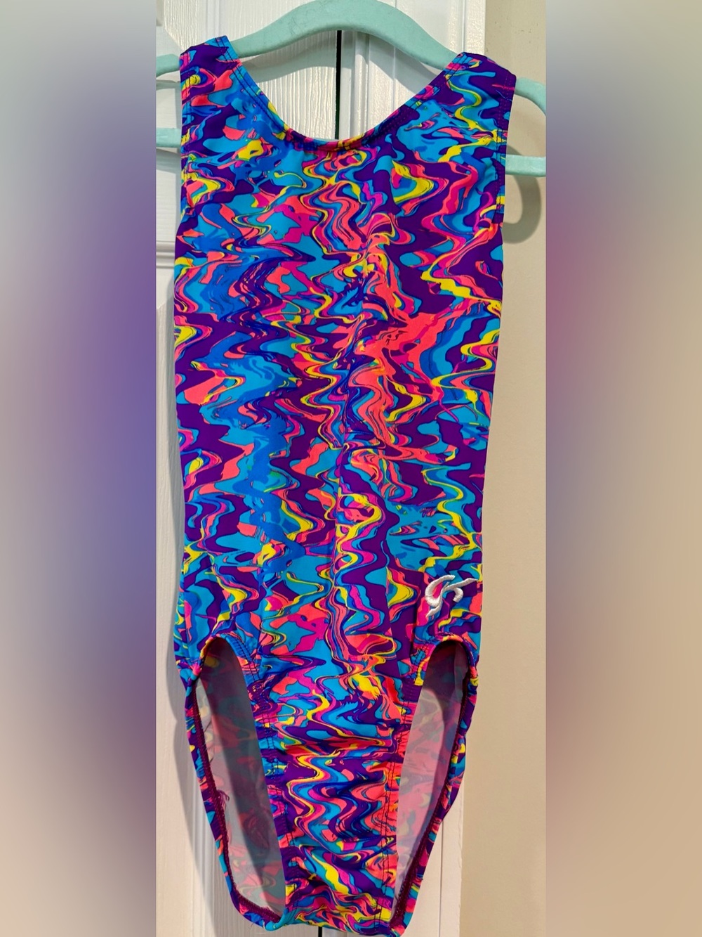 GK Elite Gymnastics Leotard Adult XS (AXS) Bright Neon Abstract Print Leotard